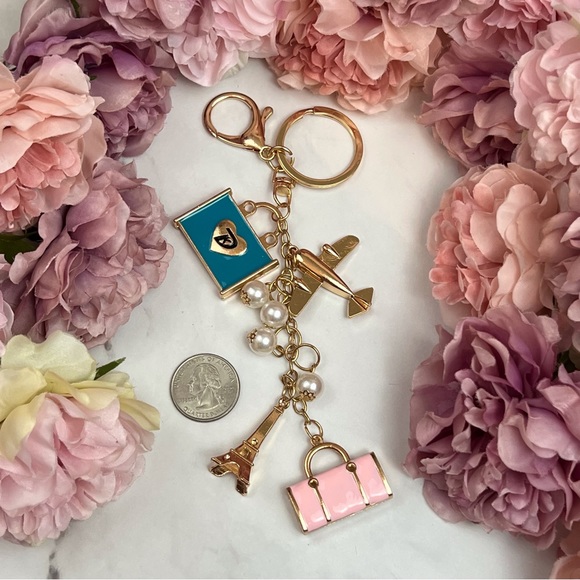 Stunning Airplane Eiffel Tower Travel Bag Keychain Charm - Picture 15 of 16